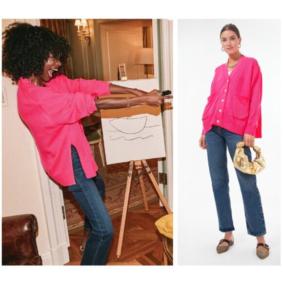 Pomander Place |  Slone Hot Pink Barbiecore Oversized Cardigan Sweater Size XS - Picture 13 of 14